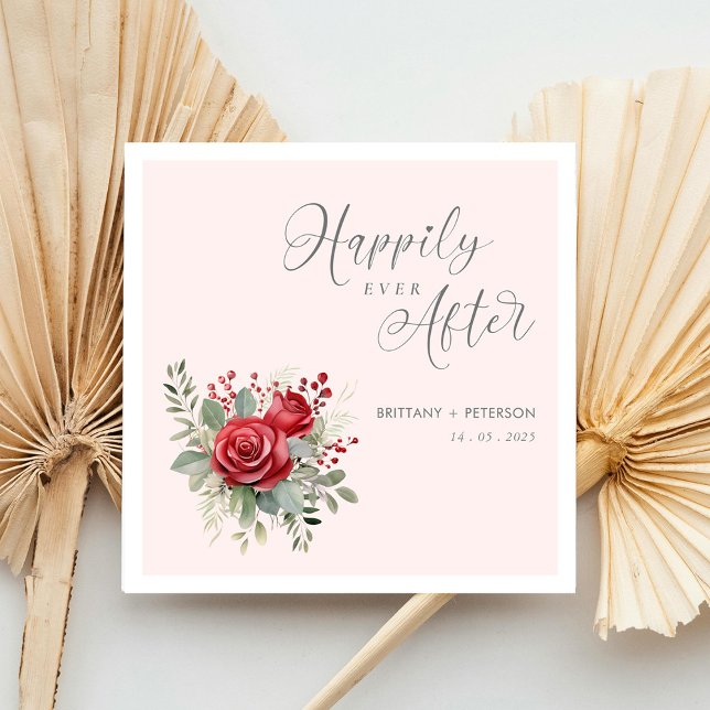 Glücklicherweise immer nach der Blush-Hochzeit Nap Serviette (Happily Ever After Blush Wedding Napkins with Rose Personalized)