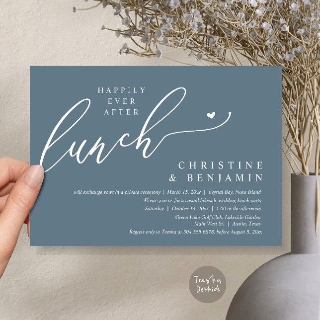 Glücklicherweise immer nach der Elopement Lunch Fe Einladung (Happily ever After Lunch Invitation Card, PDF, Post Wedding Elopement, In Dusty Blue)