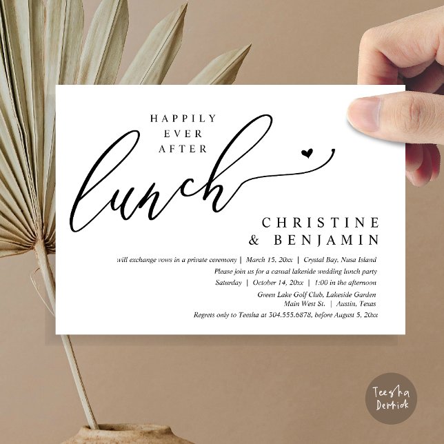 Glücklicherweise immer nach der Elopement Lunch Fe Einladung (Happily ever After Lunch Invitation Card, PDF, Post Wedding Elopement, In Black and White)