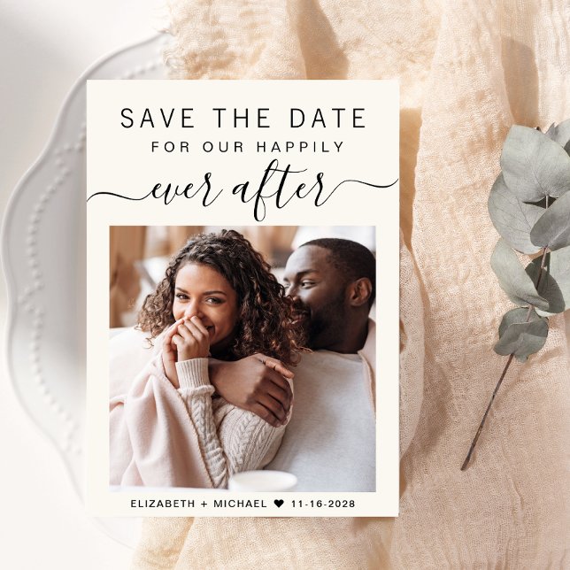 Glücklicherweise immer nach der Foto-Creme Hochzei Save The Date (A chic photo save the date announcement card for your wedding)