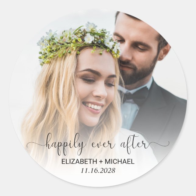 Glücklicherweise immer nach der Hochzeit des Fotos Runder Aufkleber (Vorderseite)
