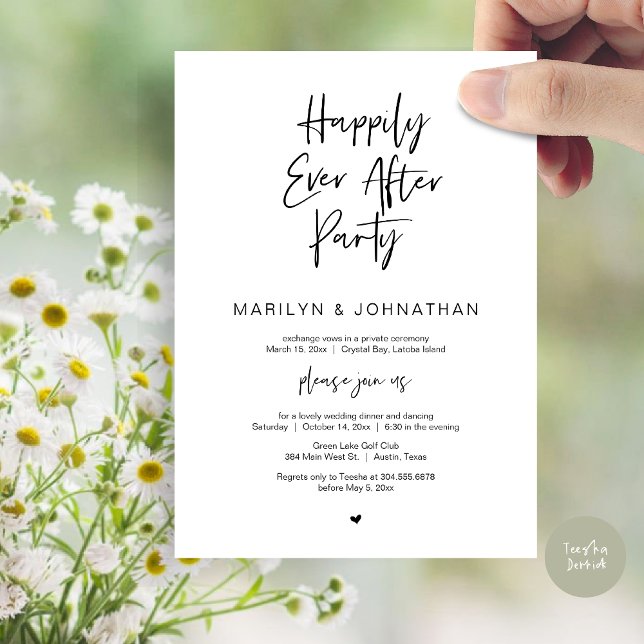 Glücklicherweise immer nach der Hochzeit Elopement Einladung (Happily Ever After, Wedding Elopement Modern Summer Party Invitation Card, PDF, in Black White)