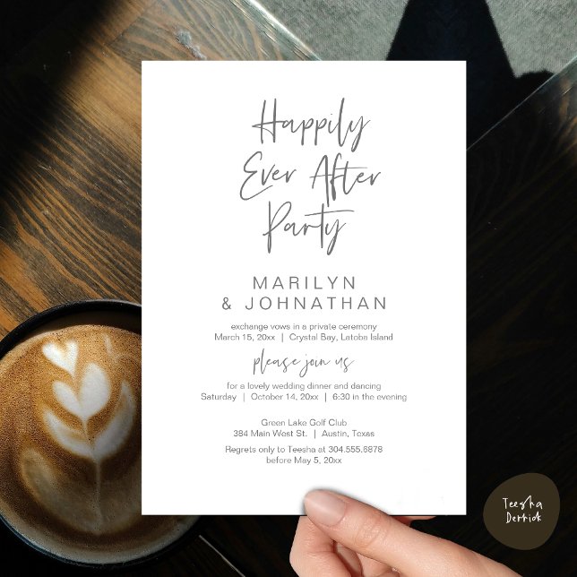 Glücklicherweise immer nach der Hochzeit Elopement Einladung (Happily Ever After, Wedding Elopement Modern Summer Party Invitation Card, PDF, in Dark Grey)