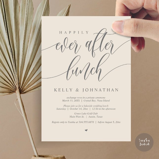 Glücklicherweise immer nach der Hochzeit Mittagess Einladung (Happily Ever After Wedding Lunch Invitation Card, PDF, Modern Calligraphy, in Cream Grey)