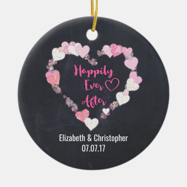 Glücklicherweise immer nach Glitterie Pink Hearts  Keramik Ornament (Vorne)