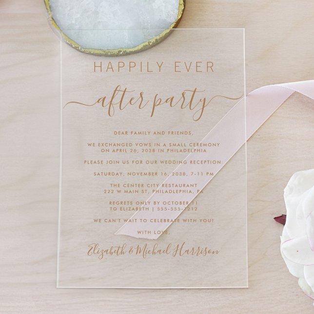 Glücklicherweise immer nach Gold-Script-Hochzeit E Acryleinladungen (Celebrate your Happily Ever After in style with our elegant acrylic wedding reception invitations)
