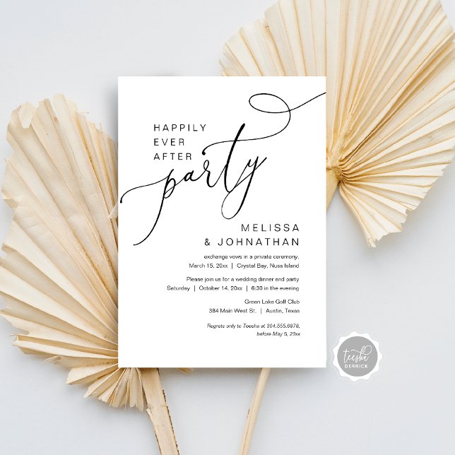 Glücklicherweise immer nach Hochzeit Elopement Par Einladung (Happily Ever After Wedding Elopement Party Dancing Invitation Card, Modern Romantic Script, Download)