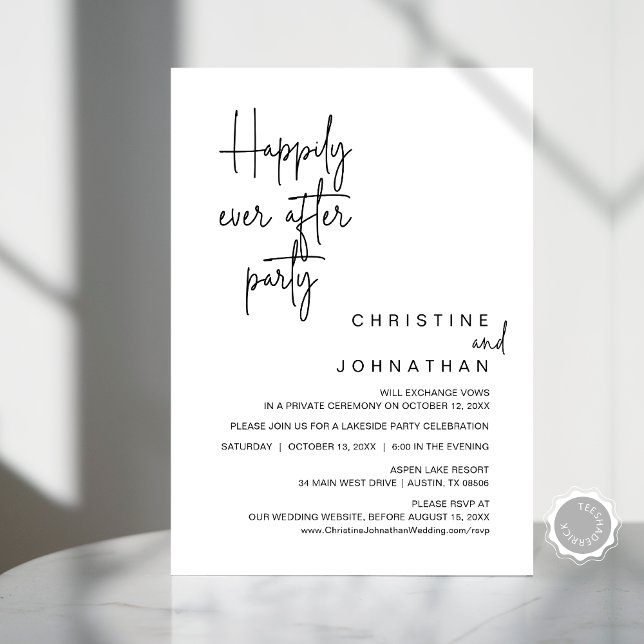 Glücklicherweise immer nach Hochzeit Elopement Par Einladung (Happily Ever After Wedding Elopement Party Invitation Card, Modern Minimal, Dinner Downloadable)