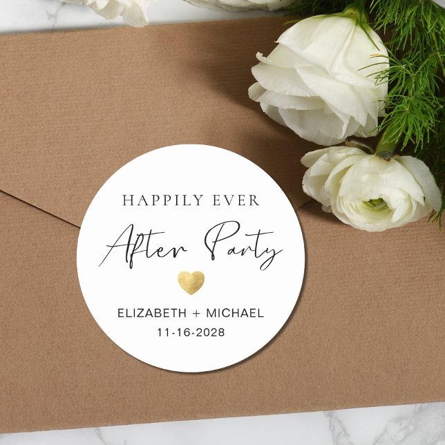 Glücklicherweise immer nach Hochzeit Empfang Runder Aufkleber (Von Creator hochgeladen)