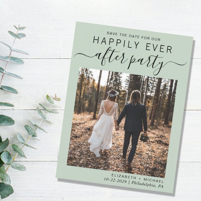 Glücklicherweise immer nach Hochzeit Empfang Save  Ankündigungspostkarte (An chic Happily Ever After Party postcard invitation for your wedding celebration)