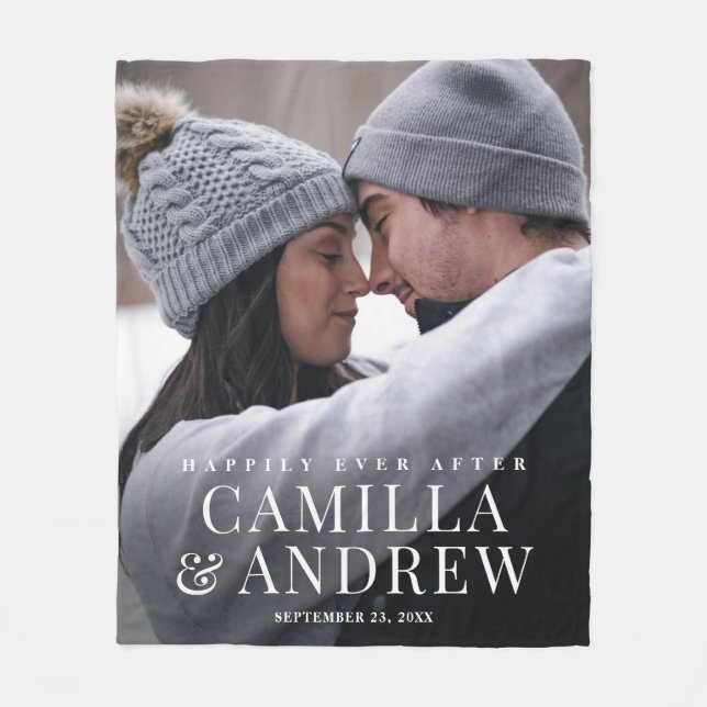 Glücklicherweise immer nach Hochzeit Foto Fleecedecke (Vorderseite)