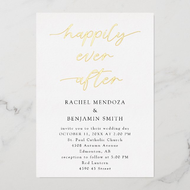 Glücklicherweise immer nach Hochzeit Minimal Scrip Folieneinladung (Vorderseite)