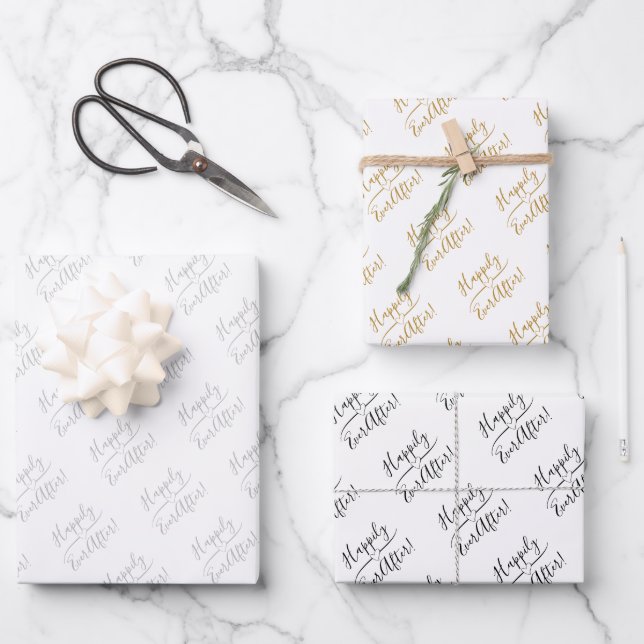 Glücklicherweise immer nach Hochzeit Silver Gold S Geschenkpapier Set (Vorderseite)
