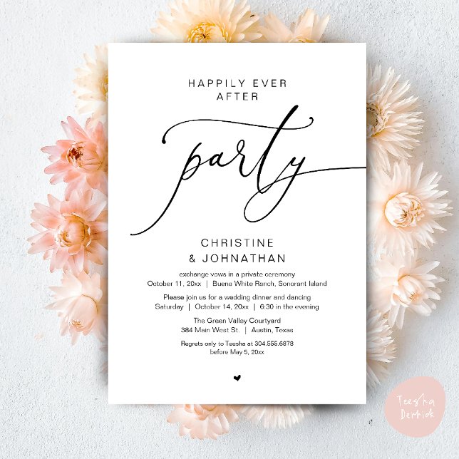 Glücklicherweise immer nach Hochzeitsessen Party T Einladung (Happily Ever After Romantic Wedding Dinner Party Dancing Modern Clean Invites Card PDF Black White)