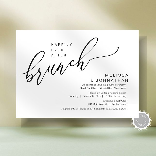Glücklicherweise immer nach Hochzeitsfeier Einladung (Happily Ever After Romantic Wedding Elopement Brunch Party Invitation Card, Post Wedding Template)