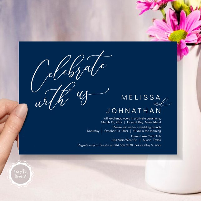 Glücklicherweise immer nach Hochzeitsfeier Einladung (Celebrate with us, Nothing Fancy Just Love, Romantic Wedding Brunch Invitation Card PDF Navy Blue)