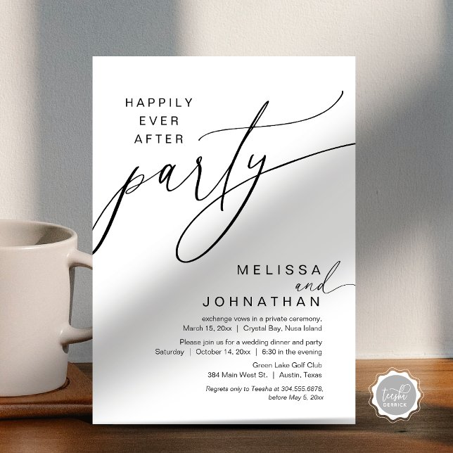 Glücklicherweise immer nach Hochzeitstag Elopement Einladung (Happily Ever After Wedding Elopement Party, Modern Invitation Card, printed and digital download)