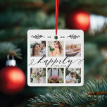 Glücklicherweise immer nach Neuauflage Hochzeit Fo Keramikornament<br><div class="desc">Personalisierte Hochzeitskollage-Ornament mit Hochzeitsgeschmack zeigt Ihre eigenen Fotos und Erinnerungen. Unser Design zeichnet sich durch ein einfaches 6-Foto-Collage Grid-Design mit "Happily Ever After" aus,  das in einer handgeschriebenen Textarchive im schwarzen Skriptstil entworfen wurde. Passen Sie mit Ihren Vornamen und dem Hochzeitstag auf der Rückseite des Ornaments an.</div>