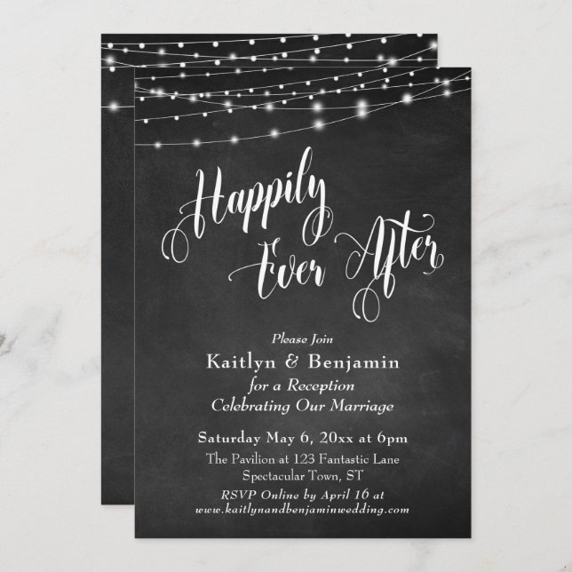 Glücklicherweise immer nach Typografie Chalkboard  Einladung (Vorne/Hinten)