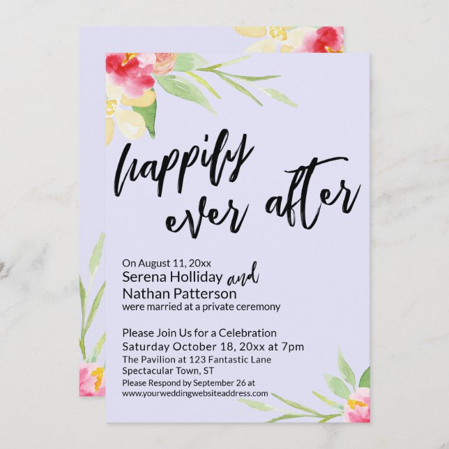 Glücklicherweise immer nach Wasserfarben Blume auf Einladung (Vorne/Hinten)