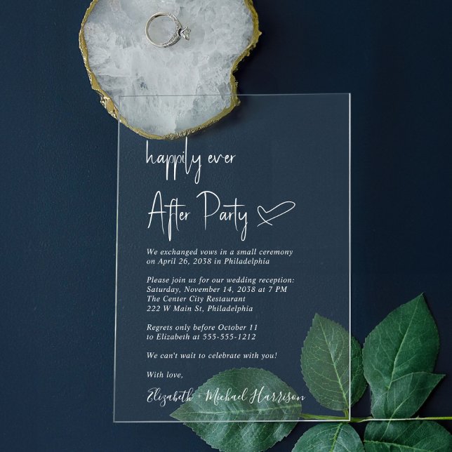 Glücklicherweise je nach der Rezeption eines weiße Acryleinladungen (Celebrate your Happily Ever After in style with our elegant acrylic wedding reception invitations)