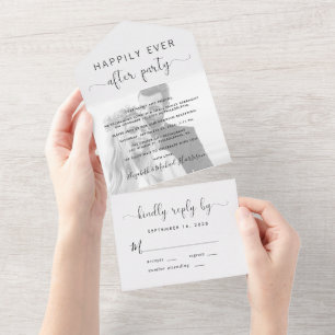 Glücklicherweise je nach Hochzeit von Schwarz-Weiß All In One Einladung