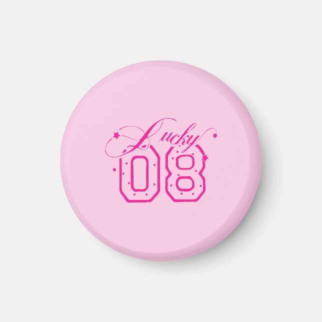 Glückliches 08 Rosa Neon-Typografie-Design Magnet (Vorne)