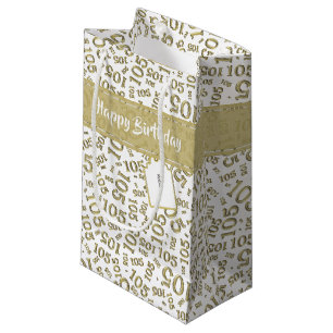 Glückliches 105. Geburtstags-Gold und weißes Kleine Geschenktüte