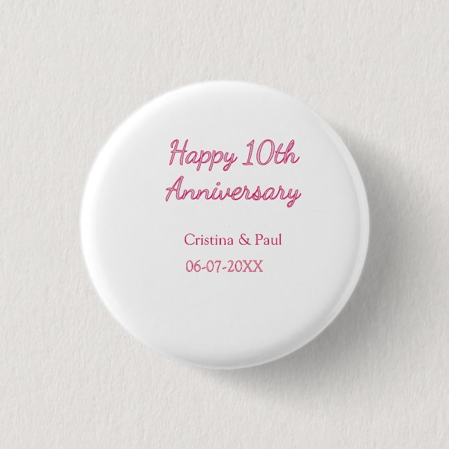 Glückliches 10. Hochzeitsjubiläum einfache minimal Button (Vorderseite)
