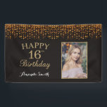 Glückliches 16. Geburtstagsbanner. Gold Glitzer Fo Banner<br><div class="desc">Glückliches 16. Geburtstagsbanner für Frauen oder Männer. Black and Gold Geburtstagsparty Banner. Gold Glitzer Confetti. Schwarze und weiße Streifen. Printable Digital. Für weitere Anpassungen klicken Sie bitte auf die Schaltfläche "Anpassen" und verwenden Sie unser Designwerkzeug,  um diese Vorlage zu ändern.</div>