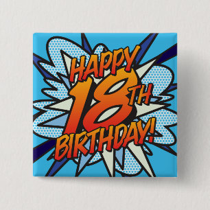 GLÜCKLICHES 18. BIRTHDAY Fun Retro Comic Book Button