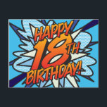 GLÜCKLICHES 18. BIRTHTAG Comic Buch Pop Kunst Postkarte<br><div class="desc">Say PAPPY 18. BIRTHDAY der Pop Art und Weise und setzen die Wanne, Knall, zap in den großen Tag der Feier Party. Personalisieren, anpassen, machen Sie es zu Ihrem eigenen Comic Book Pop Art Art! Cooles, trendiges und lustiges Design, das den Wham zap pow in den Tag legt. Ein großartiges...</div>