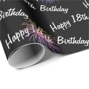 Glückliches 18. Geburtstag Feuerwerk auf schwarz Geschenkpapier