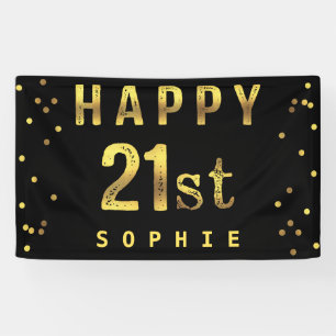 Glückliches 21. Imitat-Goldfolieconfetti-Schwarzes Banner