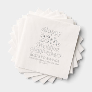 Glückliches 25. Hochzeitsjubiläum Retro-Typografie Servietten Mit Folie