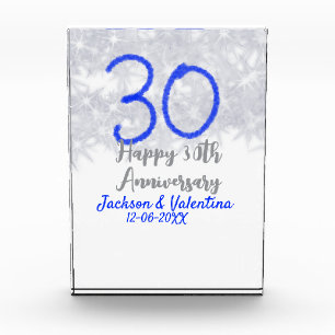 Glückliches 30. Hochzeitsjubiläum Silber Blau Glit Fotoblock