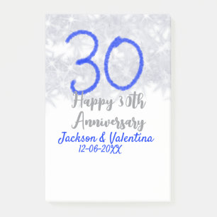 Glückliches 30. Hochzeitsjubiläum Silber Blau Glit Post-it Klebezettel