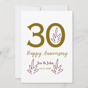 Glückliches 30. Jubiläum Name Datum goldenes rotes Einladung