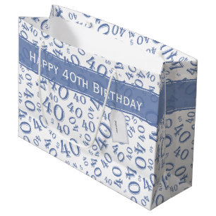 Glückliches 40. Geburtstags-Party-Muster-Blau und Große Geschenktüte