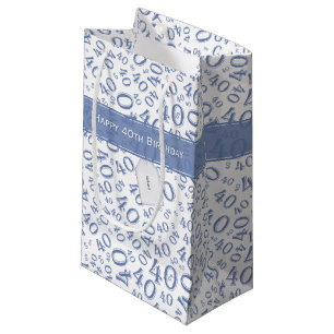 Glückliches 40. Geburtstags-Zahl-Muster blau/Weiß Kleine Geschenktüte