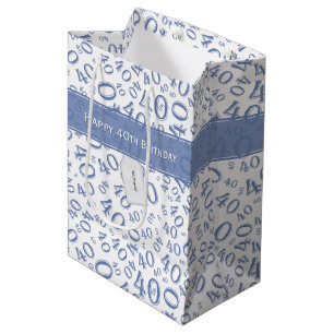 Glückliches 40. Geburtstags-Zahl-Muster blau/Weiß Mittlere Geschenktüte