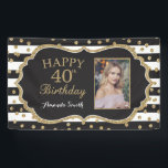 Glückliches 40. Geburtstagsbanner. Gold Glitzer Fo Banner<br><div class="desc">Glückliches 40. Geburtstagsbanner für Frauen oder Männer. Black and Gold Geburtstagsparty Banner. Gold Glitzer Confetti. Schwarze und weiße Streifen. Printable Digital. Für weitere Anpassungen klicken Sie bitte auf die Schaltfläche "Anpassen" und verwenden Sie unser Designwerkzeug,  um diese Vorlage zu ändern.</div>