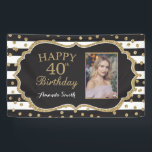 Glückliches 40. Geburtstagsbanner. Gold Glitzer Fo Banner<br><div class="desc">Glückliches 40. Geburtstagsbanner für Frauen oder Männer. Black and Gold Geburtstagsparty Banner. Gold Glitzer Confetti. Schwarze und weiße Streifen. Printable Digital. Für weitere Anpassungen klicken Sie bitte auf die Schaltfläche "Anpassen" und verwenden Sie unser Designwerkzeug,  um diese Vorlage zu ändern.</div>