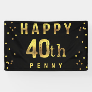 Glückliches 40. Imitat-Goldfolieconfetti-Schwarzes Banner
