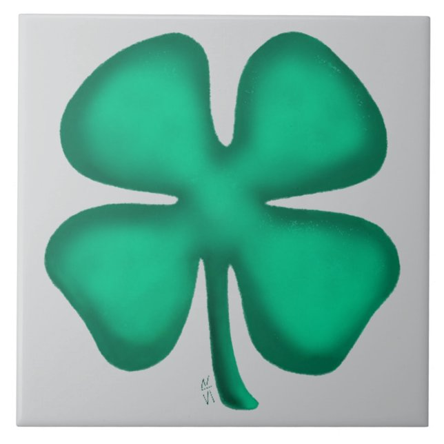 Glückliches 4-Blatt-Irland-Klee grau große Fliese (Vorderseite)