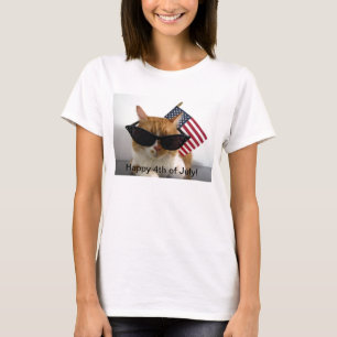 Glückliches 4. cooler Katze Julis mit Flaggen-T - T-Shirt