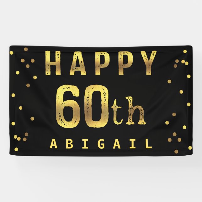 Glückliches 60. Imitat-Goldfolieconfetti-Schwarzes Banner (Horizontal)