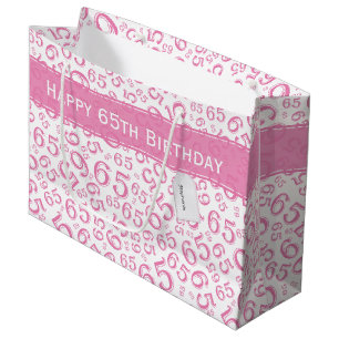 Glückliches 65. Geburtstags-Party-Muster-Rosa und Große Geschenktüte