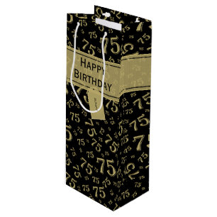 Glückliches 75. Geburtstags-Party-Thema-Gold und Geschenktüte Für Weinflaschen