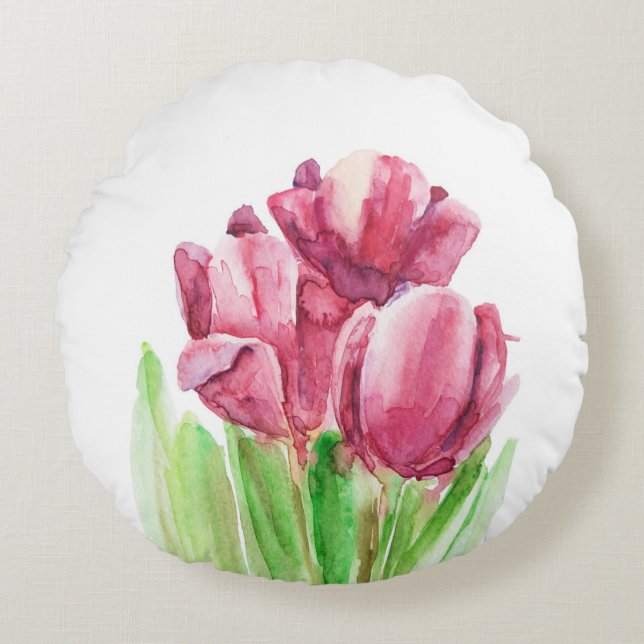 Glückliches abstraktes rosa Tulpekissen Ostern Rundes Kissen (Vorderseite)